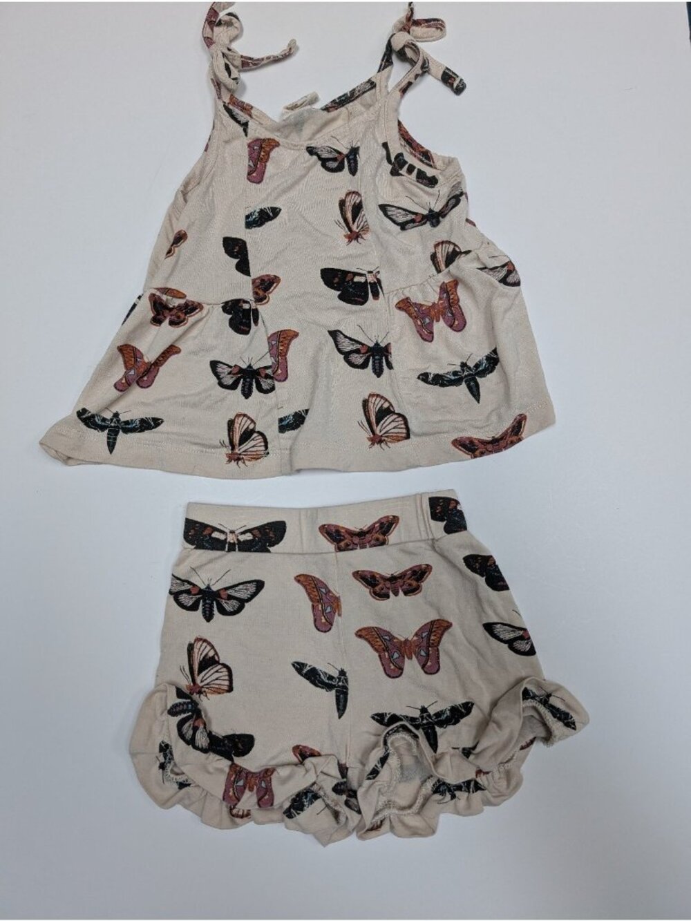 Kate Quinn Bamboo Moths 6-12 Tie Strap Ballerina Top Ruffle Shorts Set 6-12